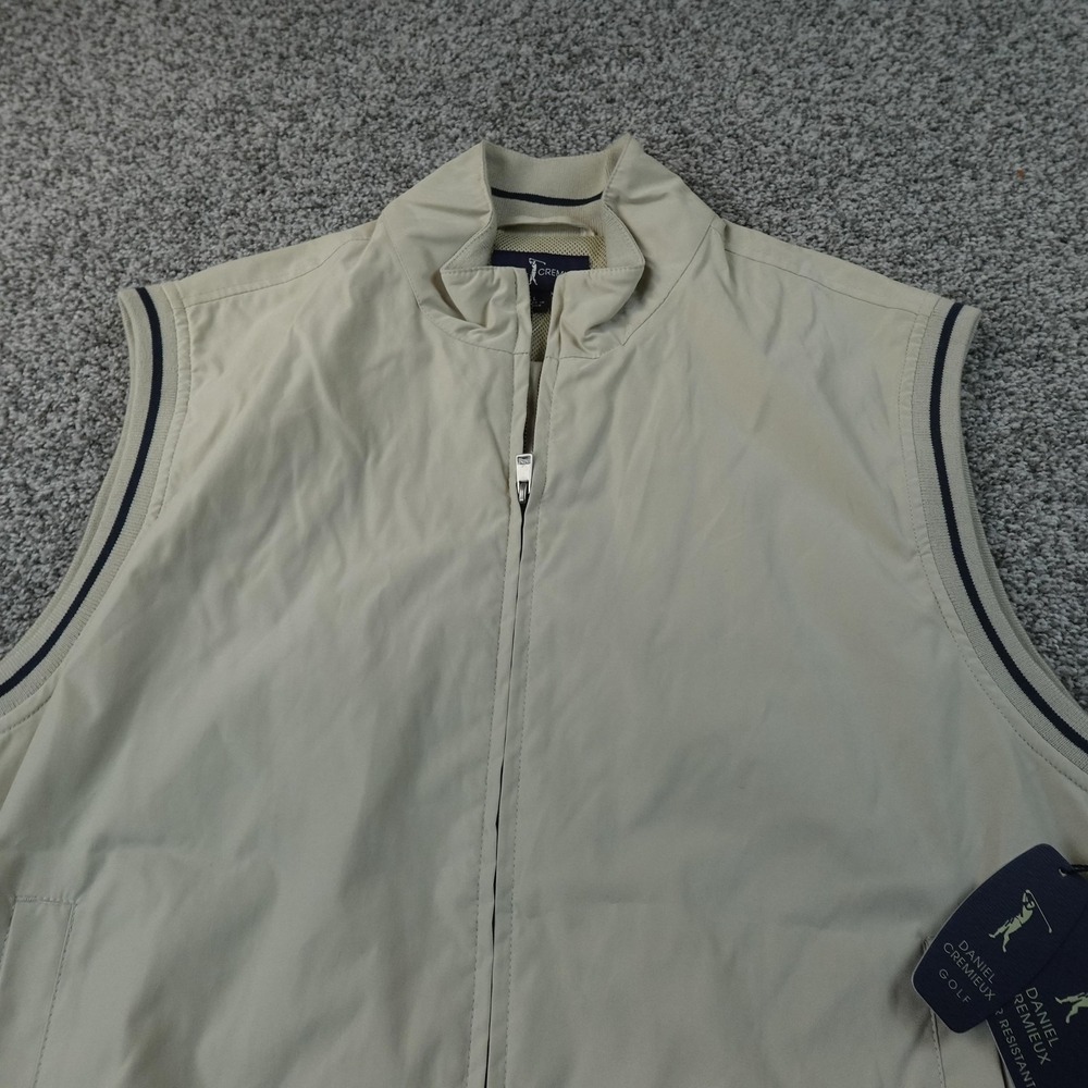 NEW Daniel Cremieux Vest Mens L Beige Golf Windbreaker Full Zip Bomber Jacket